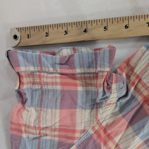 Woolrich Plaid Short Sleeve Blouse Button Up Shirt Collar Pink Blue Women's XS - Picture 12 of 13